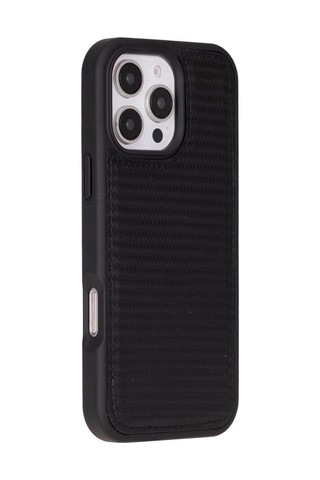 Cüzdan Taşıma Derdi Olmadan - Apple iPhone 16 Pro Uyumlu Hakiki Deri El Yapımı Kart Yuvalı Kılıf Karbon Siyah