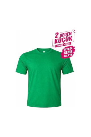Yuvarlak Yaka Erkek Battal Düz Renk Pamuklu Basic Tshirt Yeşil