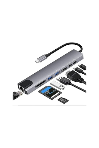 Apple Uyumlu MacBook Pro Air Usb Type-c 8 Hub Dönüştürücü Çevirici Çoklayıcı Usb Hdmı Micro Sd 8in1