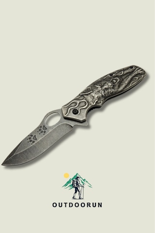 Metal Eskitme Alevli Kurt Kamp Çakı - 21 Cm siyah