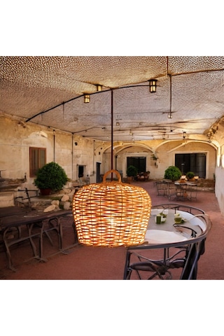 Hasır Yuvarlak Avize El Yapımı 25 Cm Sarı