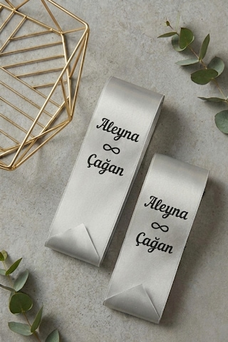Kişiye Özel İsimli Düğün Nişan Takı Kurdelesi - İsim Baskılı Saten Kurdele