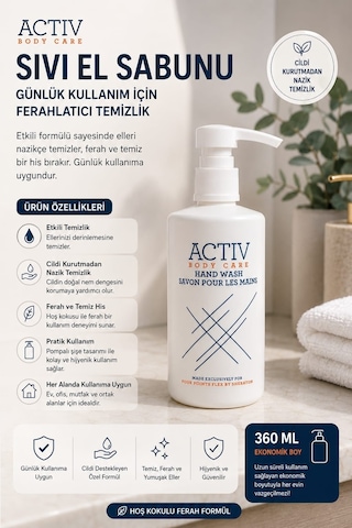 Actıv Body Care Nemlendirici Sıvı El Sabunu 360 Ml Günlük Kullanım İçin El Yıkama Sabunu