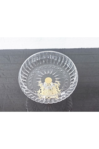Lotus Kristal 24 Cm Kesme Dekor Gold Döküm Ayak Salata Kasesi Cam Sunumluk & Salata Kase Naturel