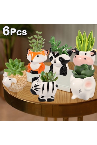 6 Adet Seramik Mini Ekici Sevimli Karikatür Hayvan Etli Tencere