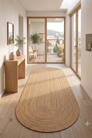 Jüt Hasır Oval Kilim Dekoratif Örgü Model Halı Salon Oturma Odası Mutfak Koridor Yatak Odası Banyo Balkon Yolluk Bohem Ev Dekoru 8000hasırbambu