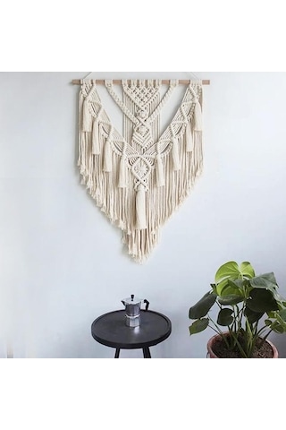 Novahub Boho Chic Bohemian El Dokuma Makrome Goblen Duvar Dekoru, 55x75 Cm, Ahşap Ve Pamuk İpli, Ev Ve Otel Dekorasyonu İçin Uygun 1 Adet