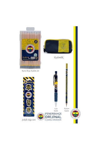 Fenerbahçe Orijinal Lisanslı Kalem Kalemlik Kuru Boya Silgi Hediyelik Set Lacivert 004 Lacivert