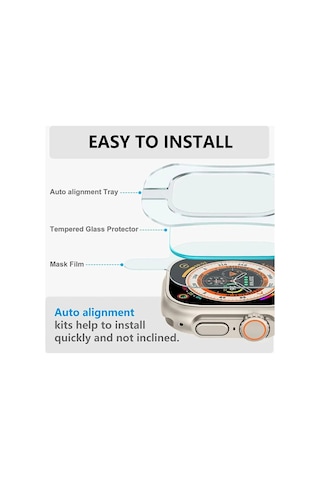 Apple Watch Ultra 49mm Uyumlu Kolay Kurulum Aparatlı Temperli Cam Ekran Koruyucu