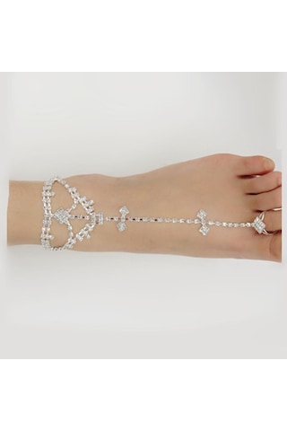 Suntek Köpüklü Kristal Rhinestone Gelin Halhal Toe Ring Plaj Gümüş