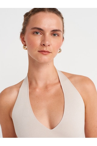 Dilvin 10794 Halter V Yaka Basıc Bluz-taş Taş