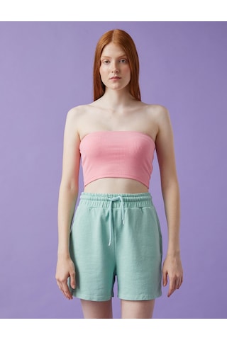 Koton Straplez Crop Atlet Fitilli Pembe 1yal38006ık Gül