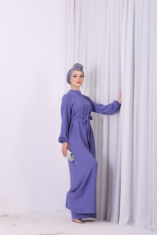 Kadın Lila Mavisi Kuşaklı Gül Detaylı Salaş Tulum Dpnms003 Lila