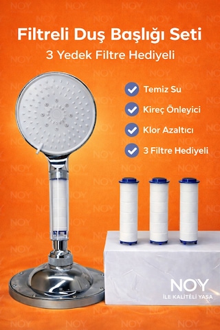 Duş Başlığı Filtreli Duş Başlığı Seti Kireç Önleyici Arıtmalı Duş Filtresi + 3 Yedek Filtre Beyaz