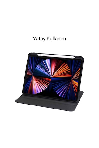 Apple Uyumlu iPad 11 İnç Pro M2 3/4 Nesil 360 Dönebilen Yatay Dikey Stand Özellikli Pino Tablet Kılıfı Kapaklı Kılıf