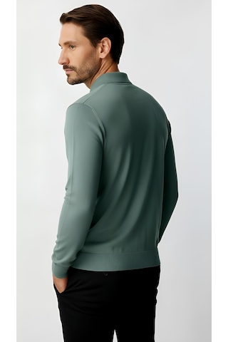İgs Mint Yeşili Standart Fit Dar Kalıp Polo Yaka Düz Uzun Kollu Triko-21899 Mint Yeşili