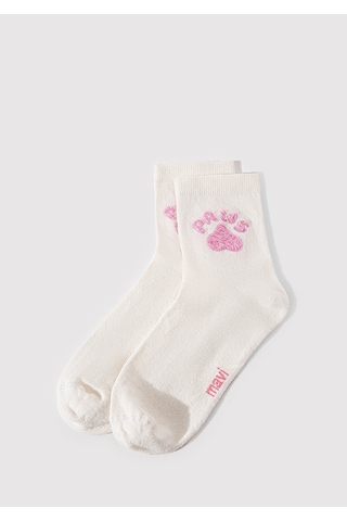 Mavi - Paws Baskılı Beyaz Soket Çorap 1912727-620 Beyaz