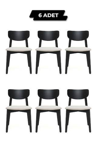 Opus Siyah Ahşap 6'lı Mutfak Salon Yemek Odası Sandalyesi