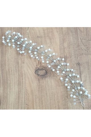 Beyaz Renk Incili Ve Kristal Boncuklu Gelin Tacı (549117933)