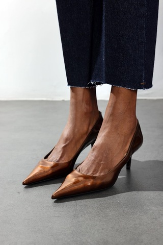 5In1Canpolat Karamel Rugan Deri Klasik Stiletto 25445 Karamel