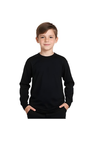 Fyk Kids Düz Basic Unisex Sweatshirt Siyah