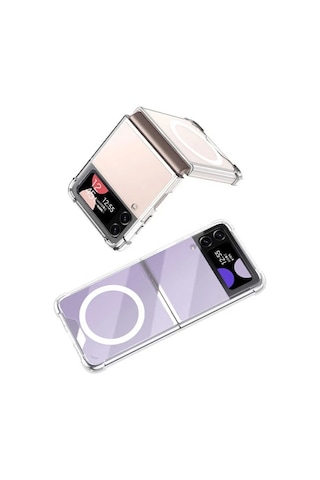 Galaxy Uyumlu Z Flip 3 Kılıf Wireless Şarj Özellikli Airbagli Zore Kıpta Anti Shock M-safe Kapak