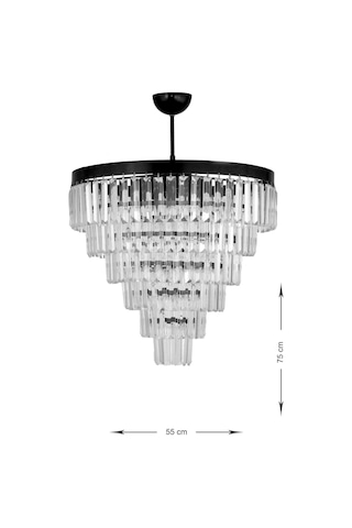 Linsa 55 Cm'lik Kristal Cam Taşlı Lüks Avize - Mat Siyah Siyah