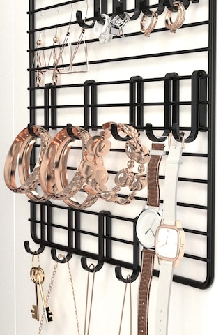 20 Kancalı Takı Organizeri Dolap İçi Kolye Küpe Tesbih Aksesuar Düzenleyici Pano Metal Standı Siyah