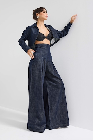 it's basic Kadın İndigo Renk 7w5-50 Süper Palazzo Fit Yüksek Bel Özel Tasarım Denim Jean