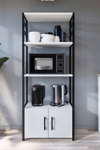 Bofigo Mutfak Standı 2 Kapaklı 4 Raflı Kahve Köşesi Kolombiya Beyaz