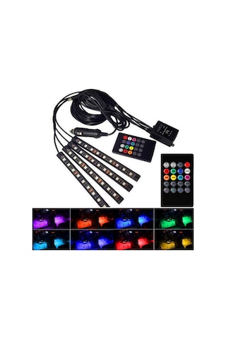 Ayak Altı Led 12'Li Sese Duyarlı Kumandalı Rgb 7 Renk Oto Şerit (362574693)