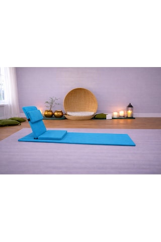 Backjack Meditasyon Sandalyesi Destekli Yer Minderi + 60x180 Kumaş Mat - Backjack 3xl Mat+backjack İkili Set Mavi - Turkuaz