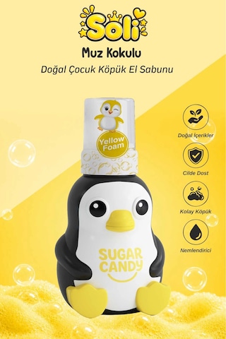 Sugar Candy Muz Kokulu Doğal Vegan Çocuk Köpük El Sabunu Solı 350 Ml Paraben İçermeyen Sarı Köpük
