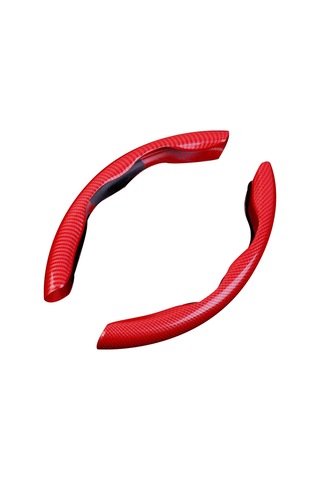 Yaleker Kırmızı Karbon Fiber Araba Direksiyon Kılıfı - Dört Mevsim Uygun - Araç İç Dekorasyon Aksesuarı Kırmızı