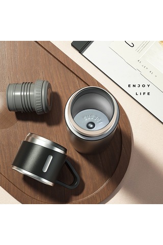 500ml 304 Paslanmaz Çelik Termos Kupası Taşınabilir İş Çay Kupası, Özellik: Hediye Kutusu Seti Gri