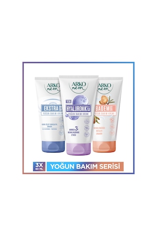 Arko Nem Yoğun Bakım Serisi Hyaluronik,badem Sütü,ekstra Nemlendirici Krem 3x60 Ml