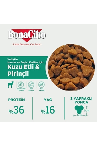 BonaCibo Kuzu Etli ve Pirinçli Yetişkin Kedi Maması 5 KG