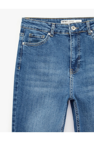 Koton Slim Fit Yüksek Bel Pamuklu İspanyol Paça Denim Pantolon - Flare Jeans Orta İndigo 6sal40188md İndigo