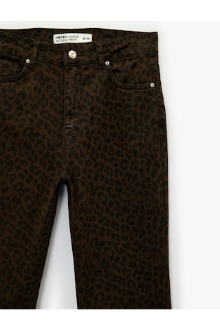 Koton Cepli Yüksek Bel Leopar Desenli İspanyol Paça Jean Pantolon - Flare Jeans Leopar Desenli 6sal40053mw Leopar Desenli