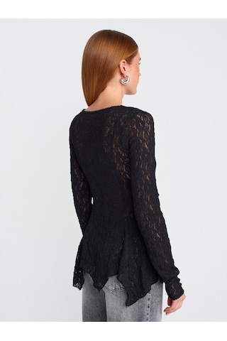 Dilvin 60433 Düğmeli Peplum Dantel Hırka-siyah Siyah