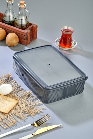 6'lı Kare Bölmeli Kapaklı Çizgili Vakumlu Kahvaltılık Seti 1 3,5 Lt + 6 350 Ml Antrasit Antrasit