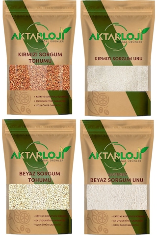 4'lü 50 'şer Gram Glutensiz Sorgum Paketi Beyaz Sorgum Tane Ve Un + Kırmızı Tane Ve Un Toplam 200 Gr 1. Kalite