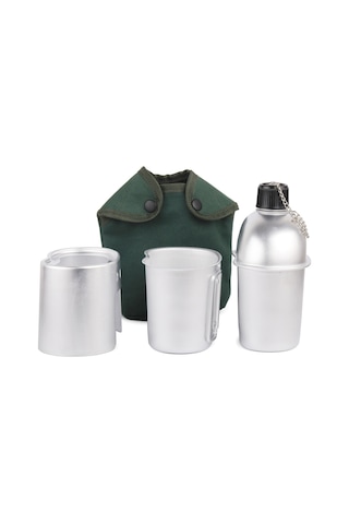 Teltree Alüminyum Kamp Mutfak Seti: 850ml Kanteen, 600ml Bardak Ve Odun Ocağı - Doğa Maceraları İçin Gümüş