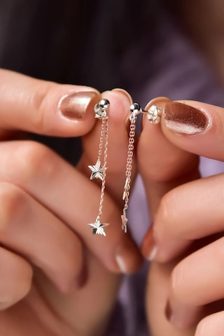 925 Ayar Gümüş Rose-rodyum Kaplama Kalemli Çift Zincir Yıldız Küpe