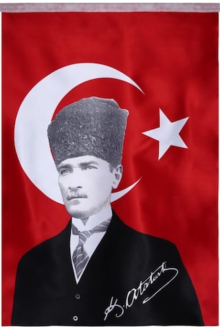 Türk Bayrağı 10 Adet Kalpaklı Atatürk Posterli Saten Türk Bayrağı K.atatürk İmzalı Türk Bayrağı 70x100