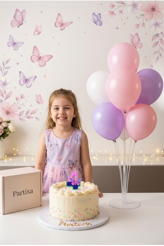 Masalsı Kelebek Konseptli Pembe Mor Rakamlı Pasta Mumu & Balon Stand Seti - Peri Bahçesi Doğum Günü Süsleme Tüm Yaşlar 17449049