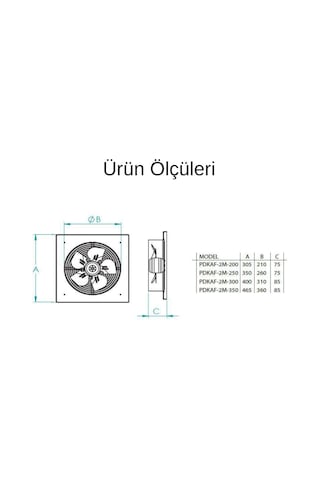 Fanexfan Dıştan Rotorlu Kare Kasalı Aksiyal Aspiratörler Pdkaf-2m-350