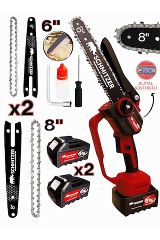 Schmıtzer 2 Li-budama-k Pro Set 21v Çelik Şanzuman 2 Pala Ve Zincir Şarjlı Dal Ağaç Kesme Bağ Budama Makas Testere