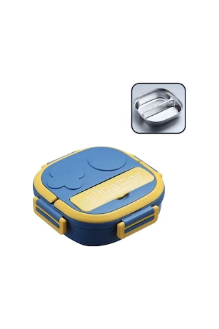 Yeiuyi7 Çocuklar İçin İki Bölme Paslanmaz Çelik Öğle Yemeği Kutusu 17cm Mavi