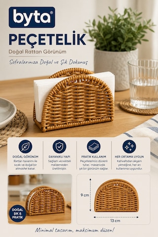 Rattan Görünümlü Peçetelik 13x9 Cm Dekoratif Masaüstü Peçete Standı Kahverengi
